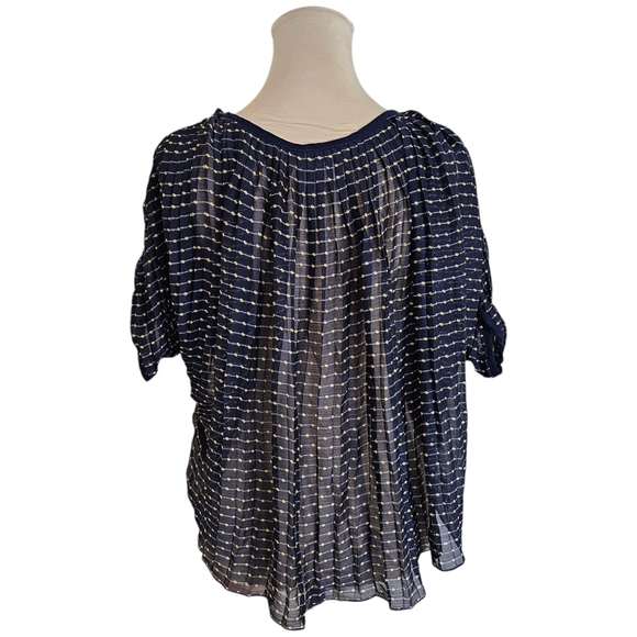 Foxiedox Black Navy Blue and Gold Relaxed Pleated Blouse - Picture 4 of 8